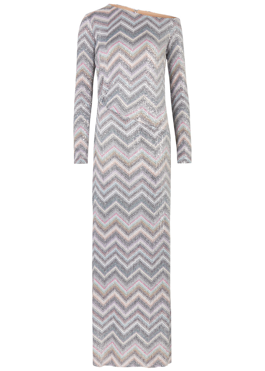 Shop Missoni Zigzag Sequin-embellished Knitted Maxi Dress In Multicoloured