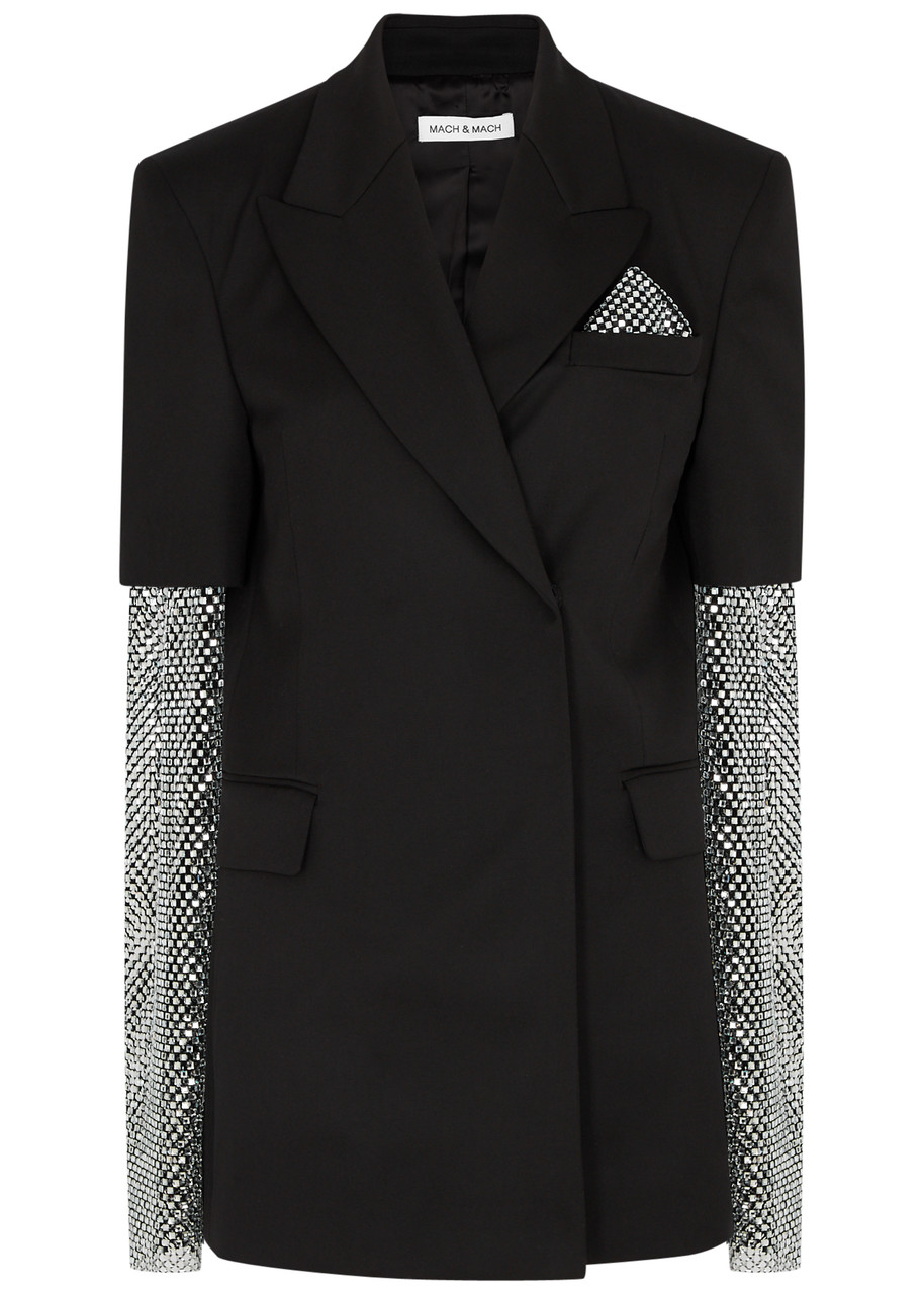 Shop Mach & Mach Crystal-embellished Wool Mini Blazer Dress In Black