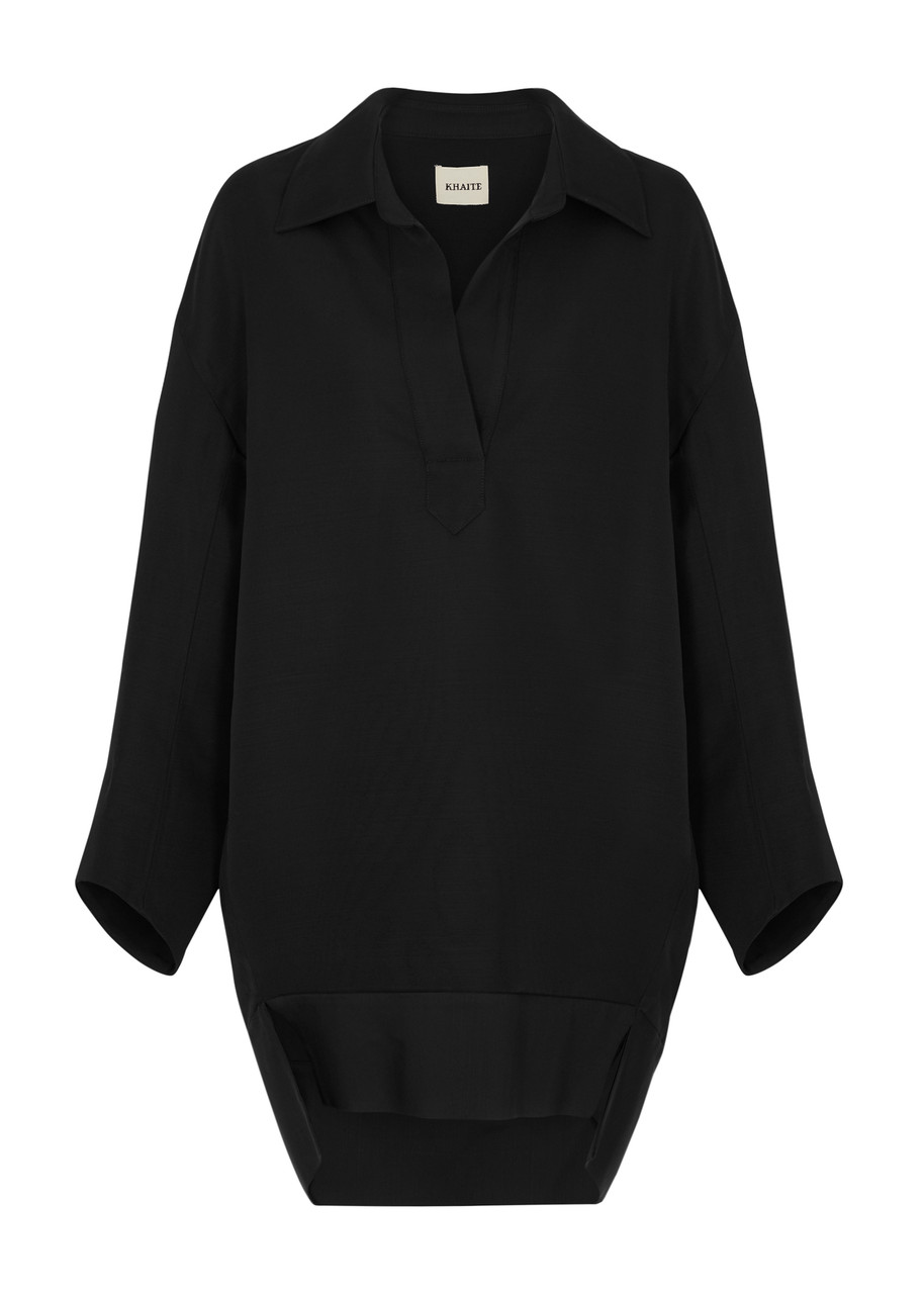 Khaite Kal Faille Mini Shirt Dress - Black