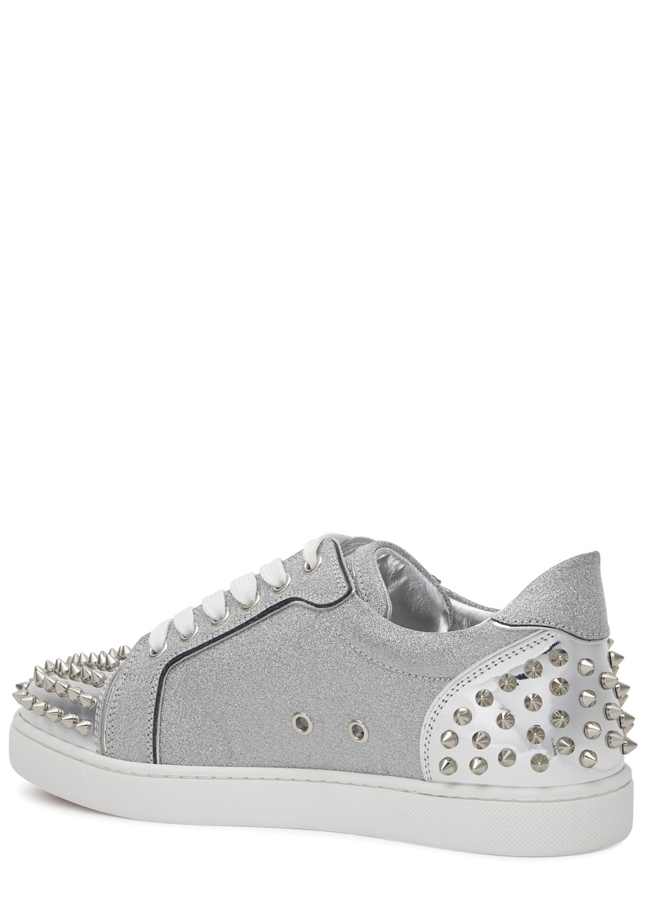  Christian Louboutin Vieira 2 Glittered Leather Sneakers - Silver - 36 (it36 / Uk3), Christian Louboutin Trainers, Round Toe - 36 (it36 / Uk3) 