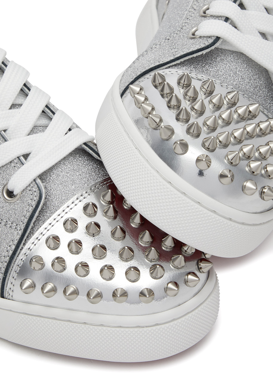  Christian Louboutin Vieira 2 Glittered Leather Sneakers - Silver - 36 (it36 / Uk3), Christian Louboutin Trainers, Round Toe - 36 (it36 / Uk3) 