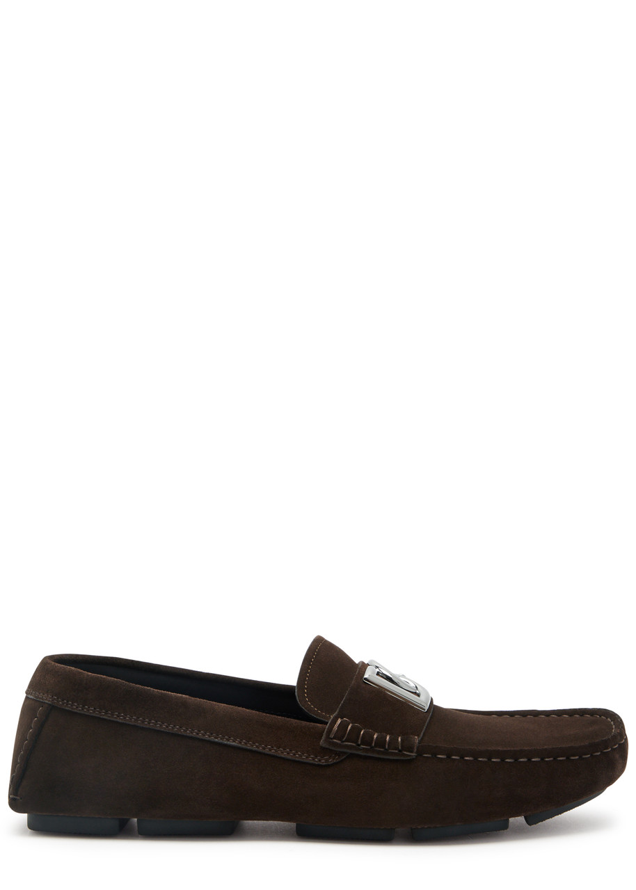 Shop Dolce & Gabbana Logo Suede Loafers In Brown