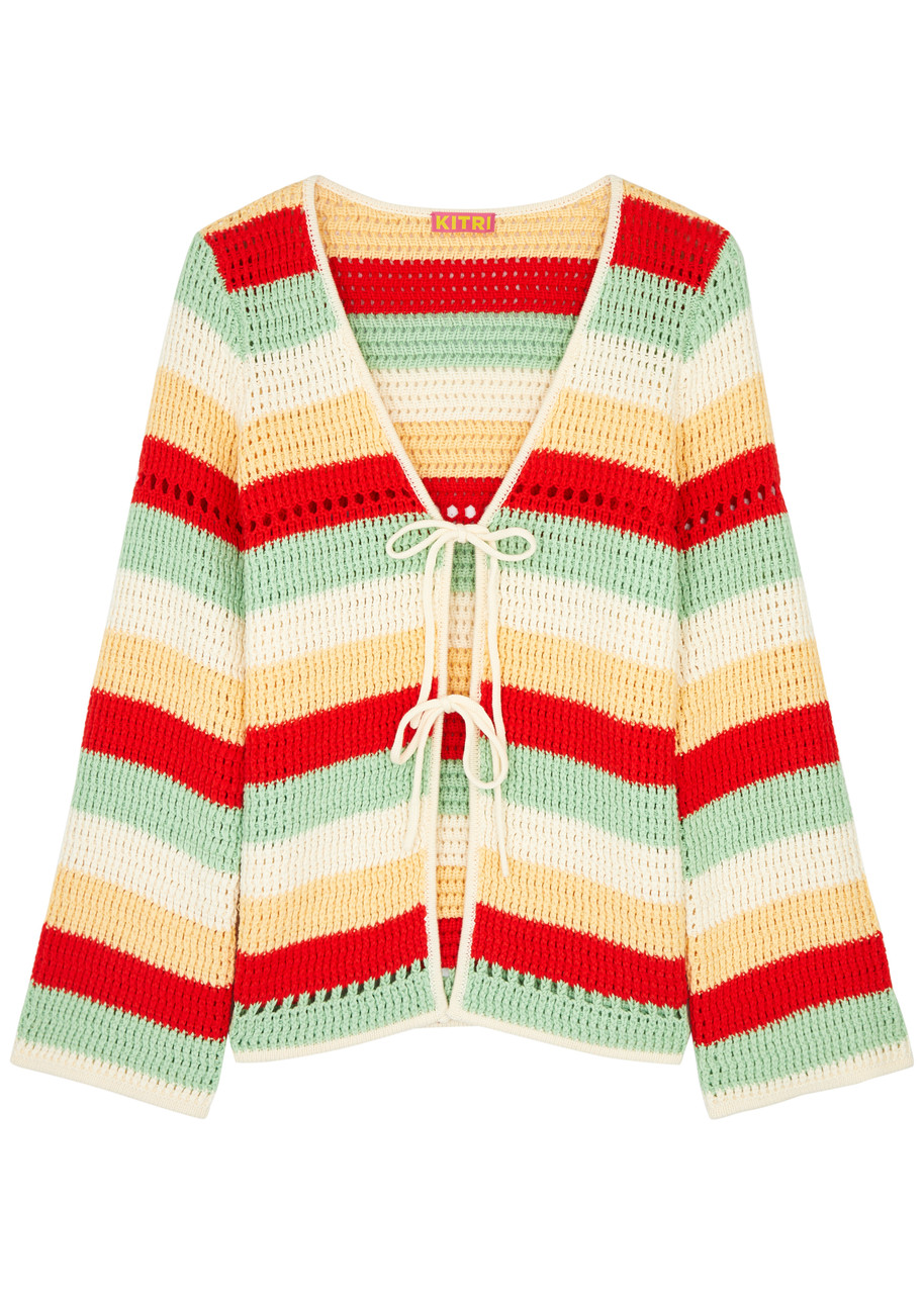 Shop Kitri Ellsie Striped Crochet-knit Cardigan In Multicoloured