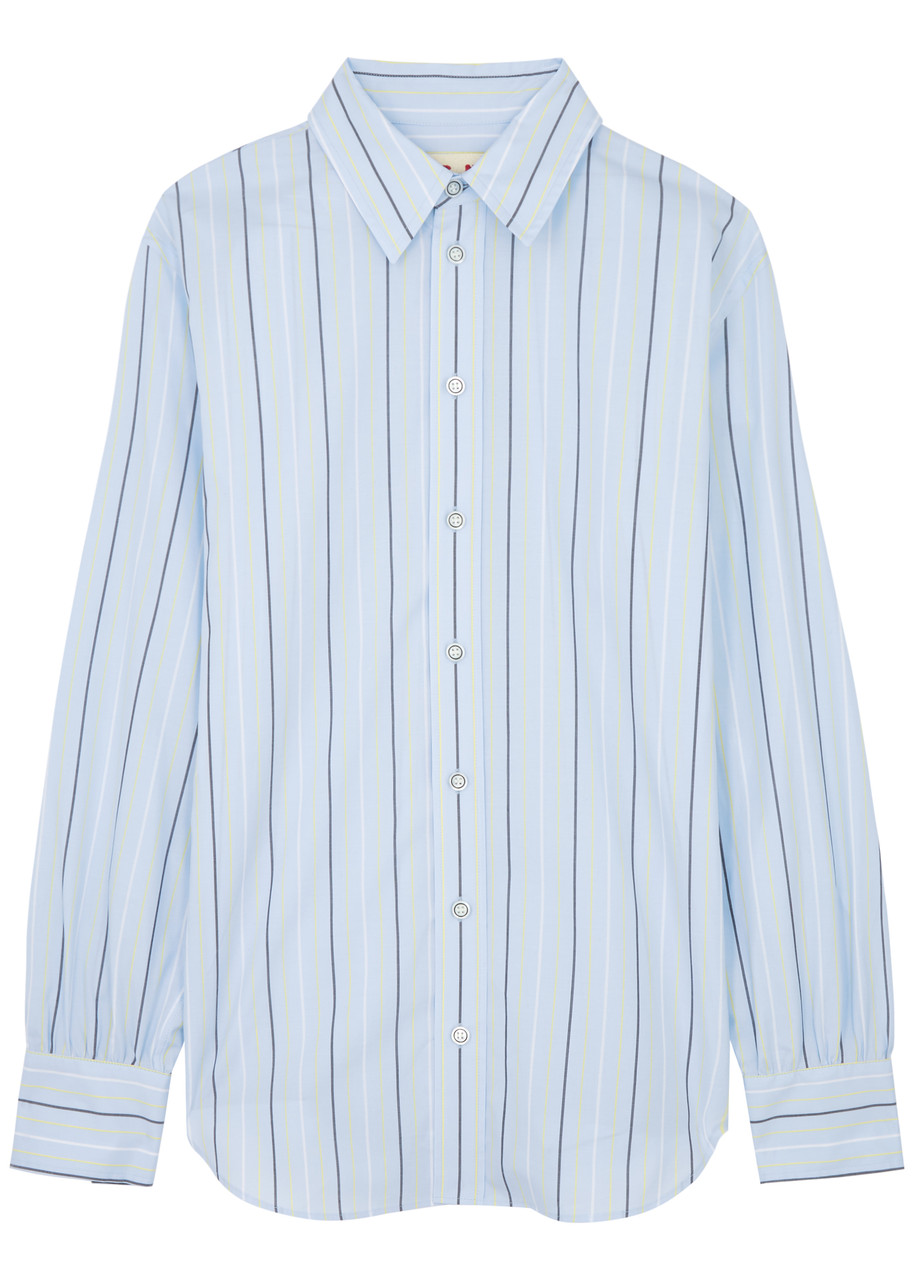 Shop Marni Striped Cotton Shirt In Blue