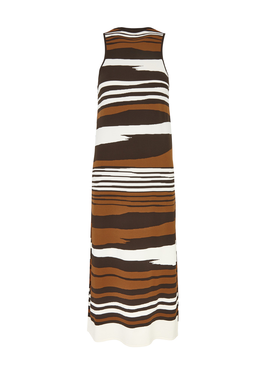 Shop Max Mara Ifrem Stripe-intarsia Knitted Midi Dress In Brown
