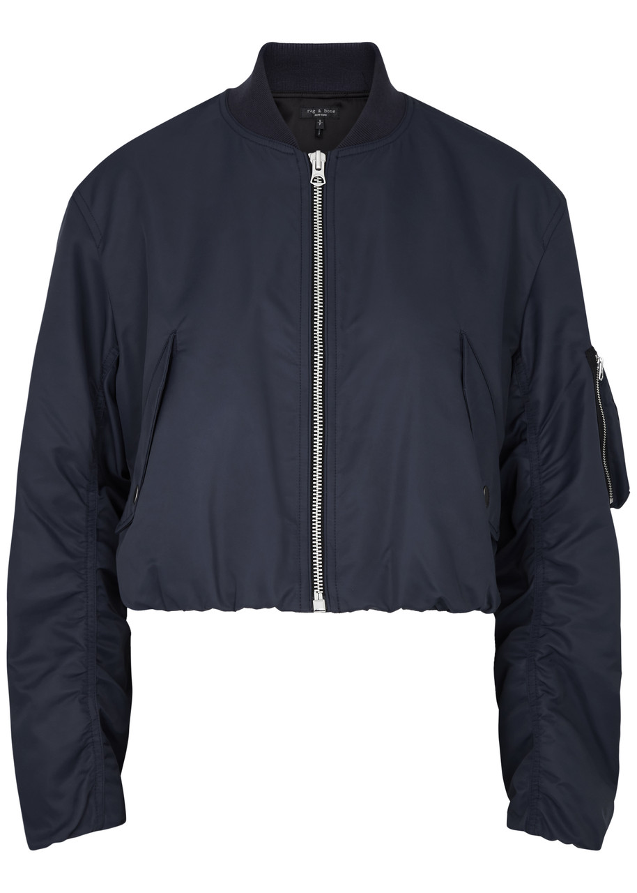 Shop Rag & Bone Maggie Cropped Nylon Bomber Jacket In Dark Blue