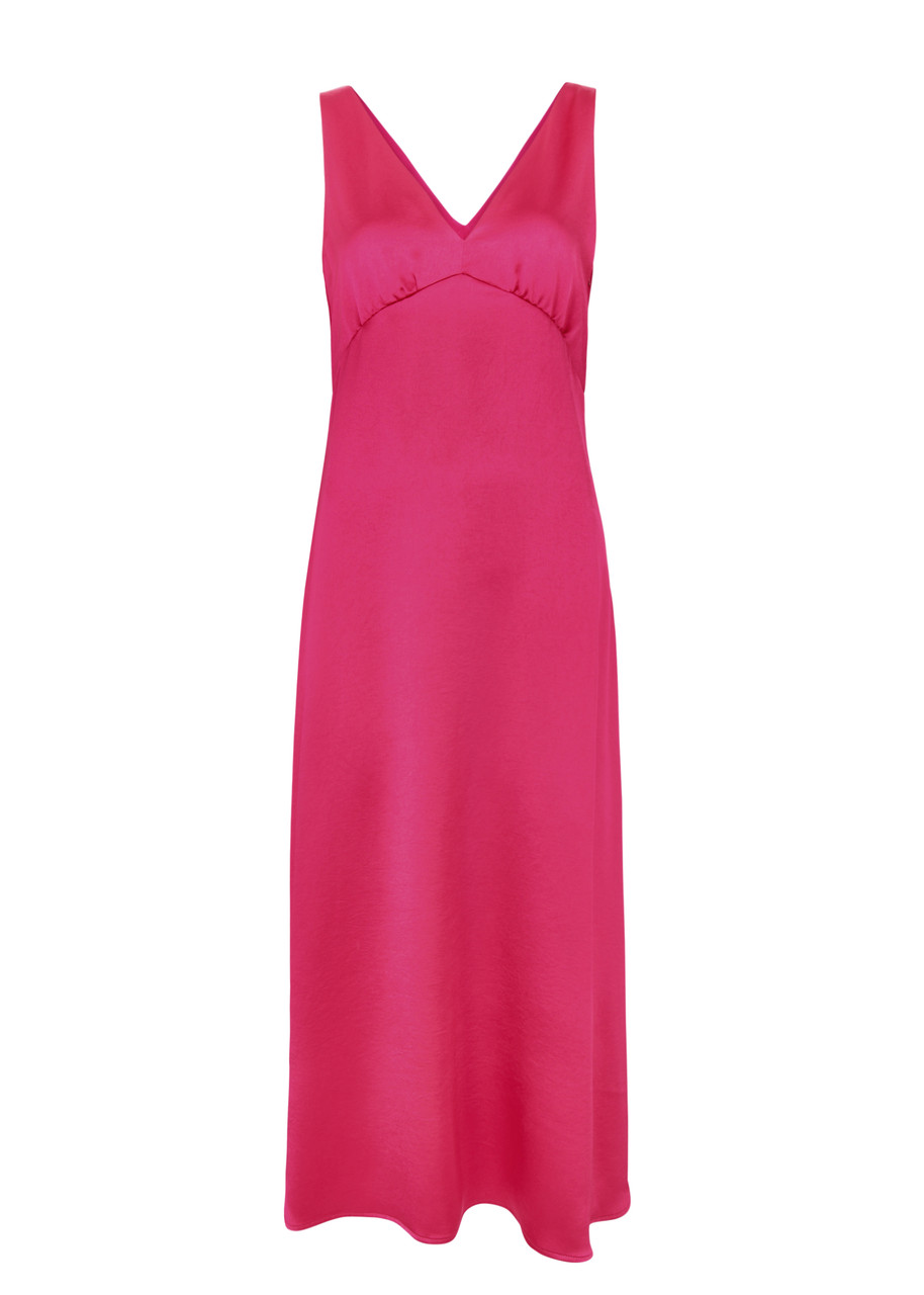 Shop Max Mara Weekend Gambero Satin Midi Dress In Fuchsia