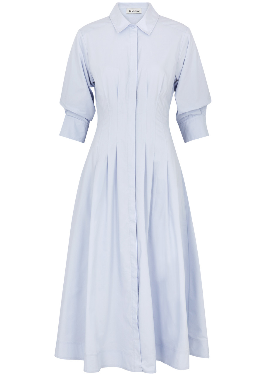 Shop Jonathan Simkhai Jazz Cotton-blend Midi Dress In Light Blue