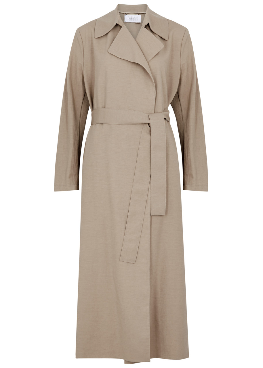 Shop Harris Wharf London Belted Woven Trench Coat In Light Grey
