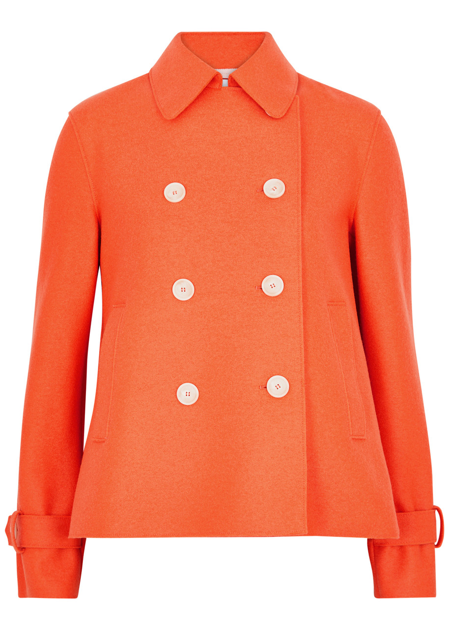 Shop Harris Wharf London Double-breasted Wool Pea Coat In Coral
