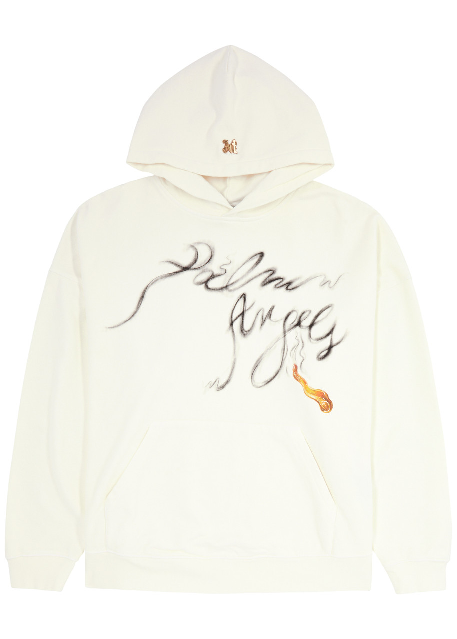 Palm Angels Foggy Pa Printed Drop Shoulder Hoodie In Off White