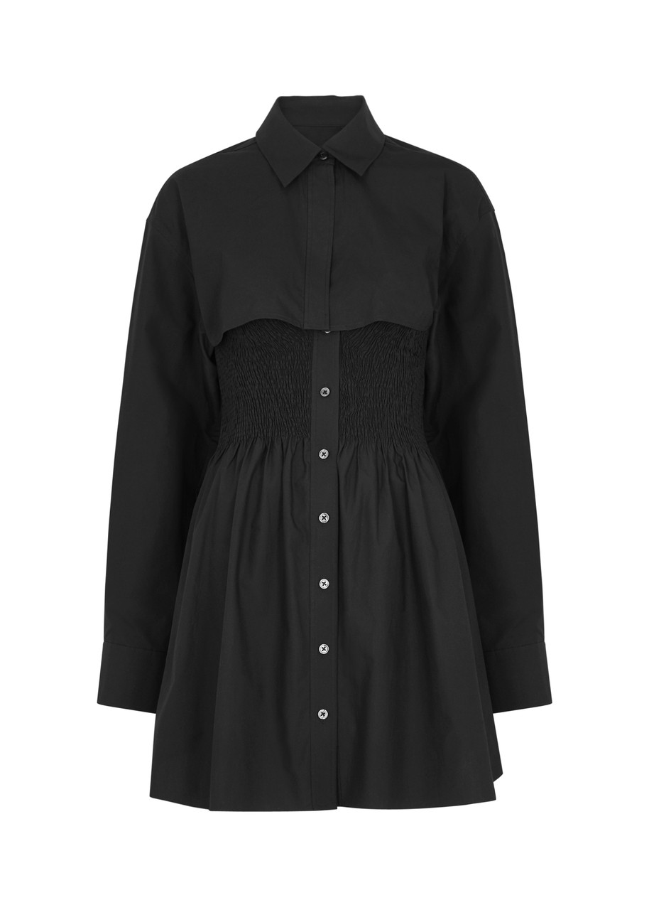 Shop Alexander Wang T Alexanderwang. T Layered Cotton-poplin Mini Shirt Dress In Black