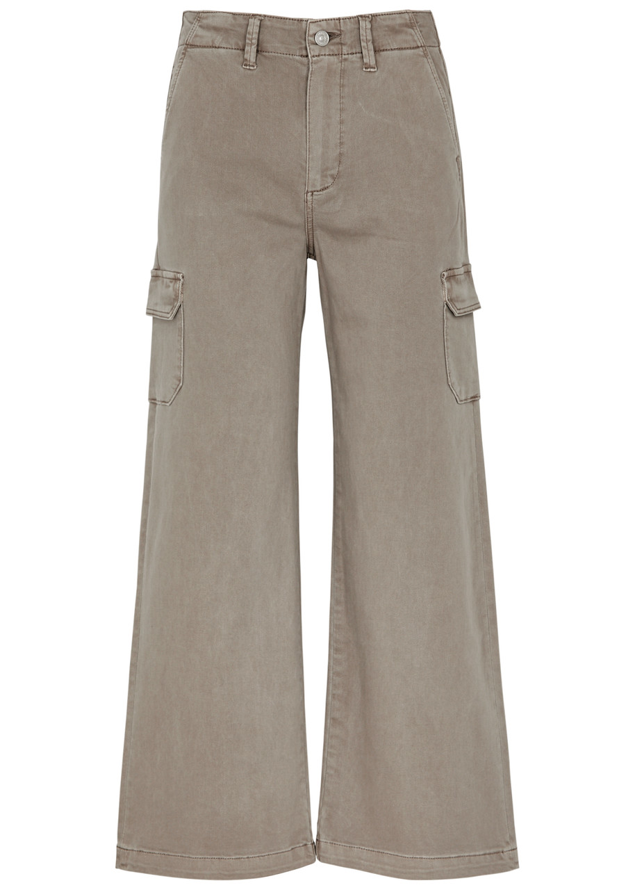 Shop Paige Carly Wide-leg Cargo Jeans In Taupe