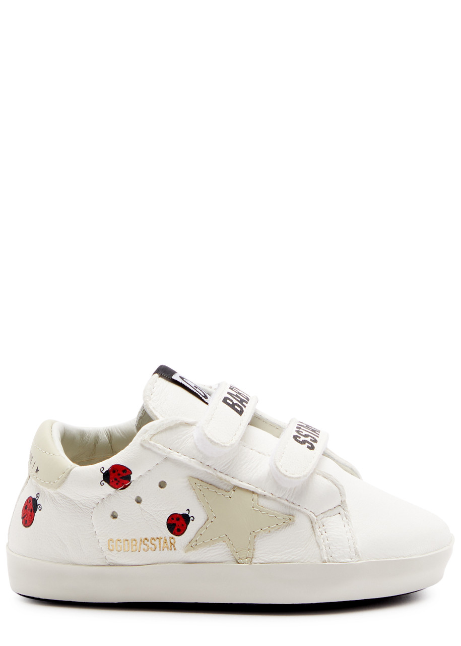 Shop Golden Goose Kids Baby School Printed Leather Sneakers In White