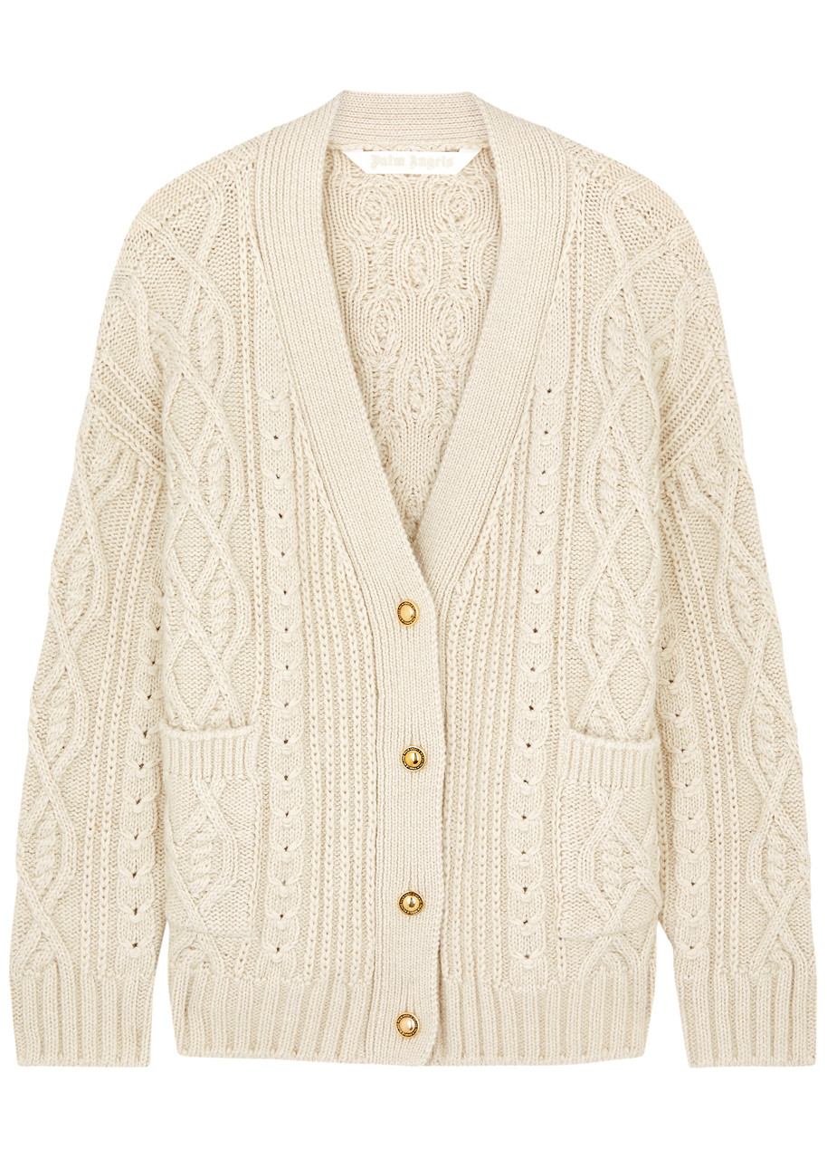 Shop Palm Angels Cable-knit Cardigan In Off White