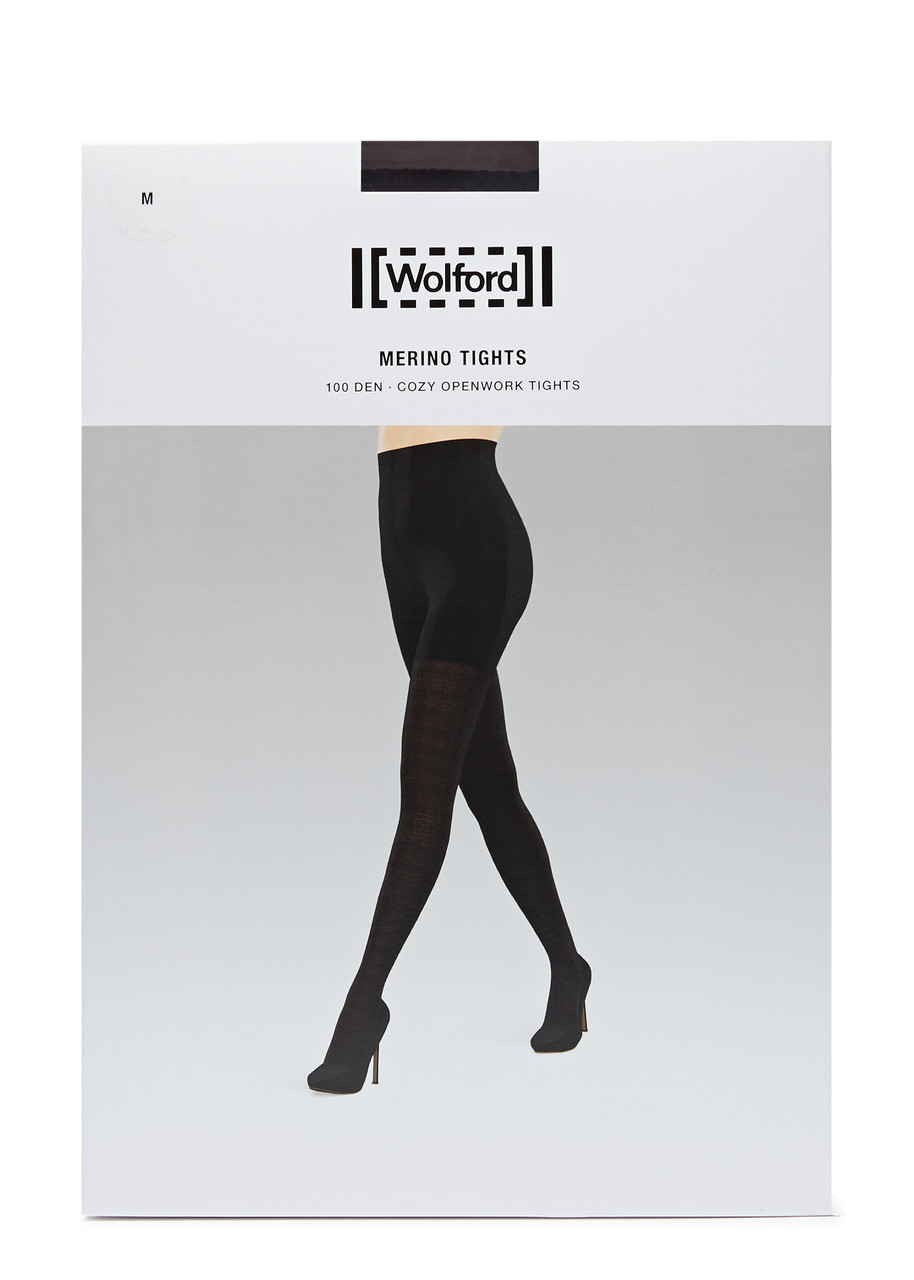 Shop Wolford Jacquard 100 Denier Wool-blend Tights In Black