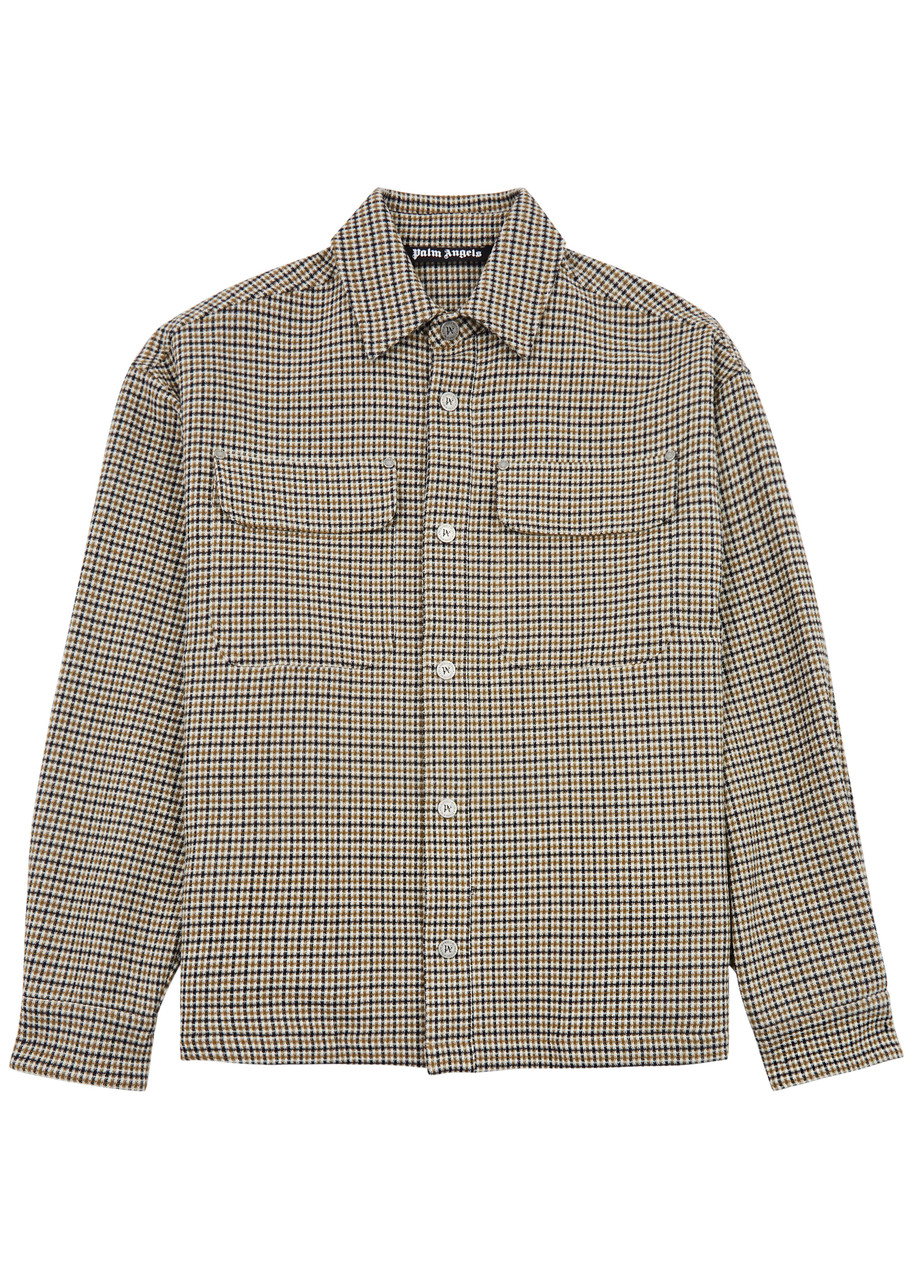Shop Palm Angels Logo-embroidered Checked Cotton Overshirt In Multicoloured