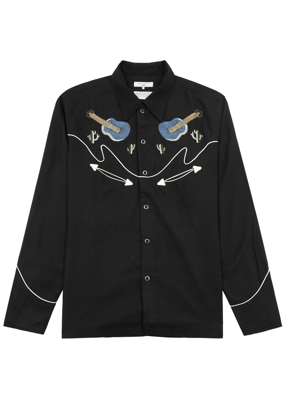 Shop Nudie Jeans Gonzo Embroidered Shirt In Black