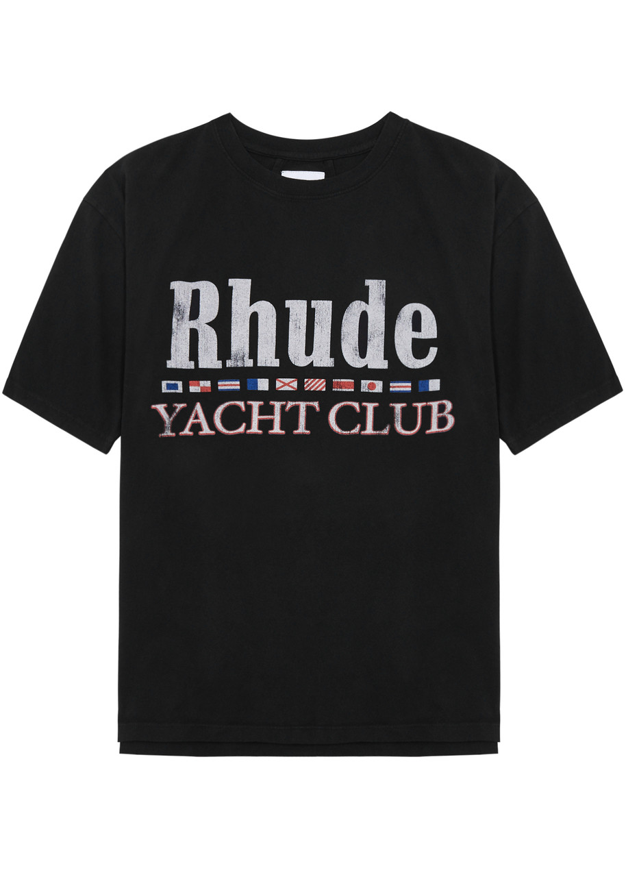 Shop Rhude Flag Printed Cotton T-shirt In Black