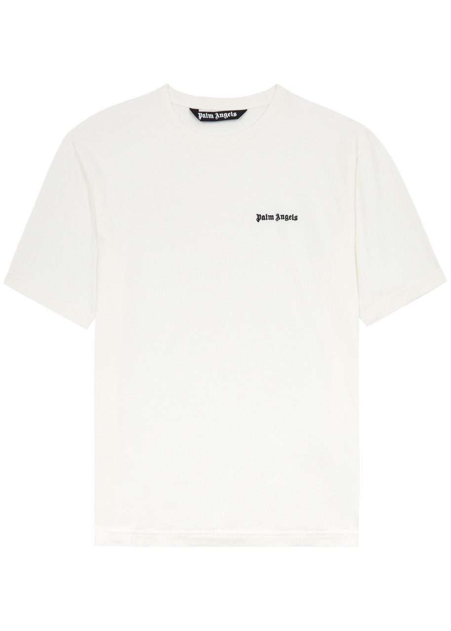 Shop Palm Angels Logo-print Cotton T-shirt In Off White