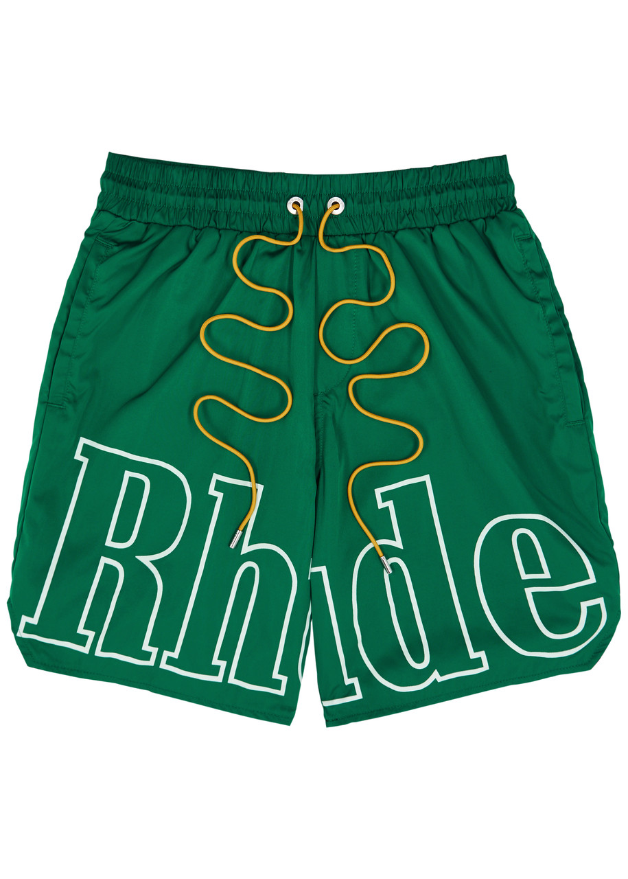 Shop Rhude Logo-print Nylon Track Shorts In Green