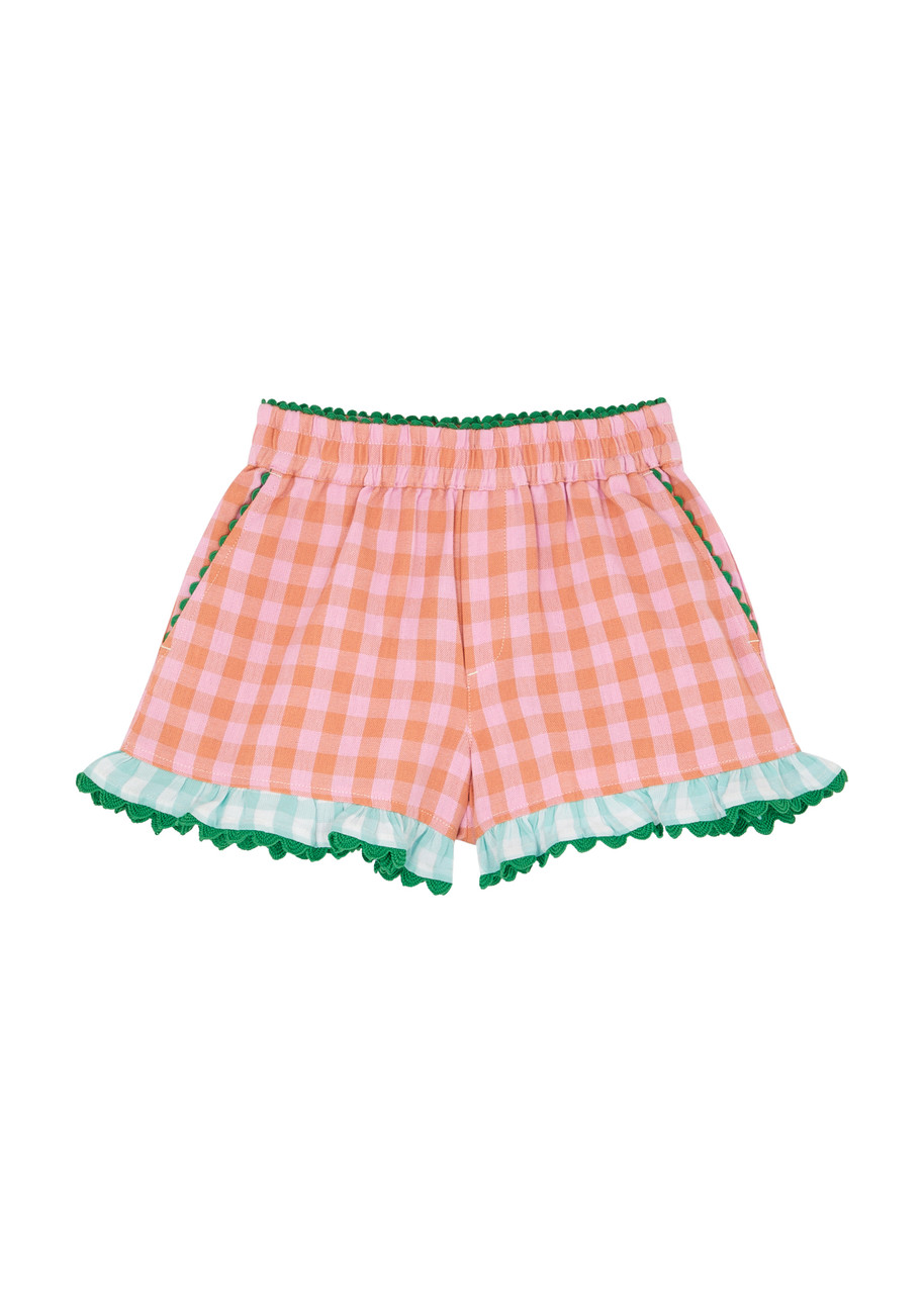 Shop Stella Mccartney Kids Gingham Ruffled Cotton Shorts In Multicoloured