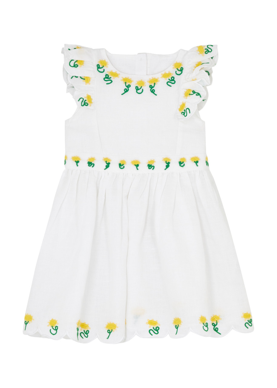 Shop Stella Mccartney Kids Floral-embroidered Linen-blend Dress In White