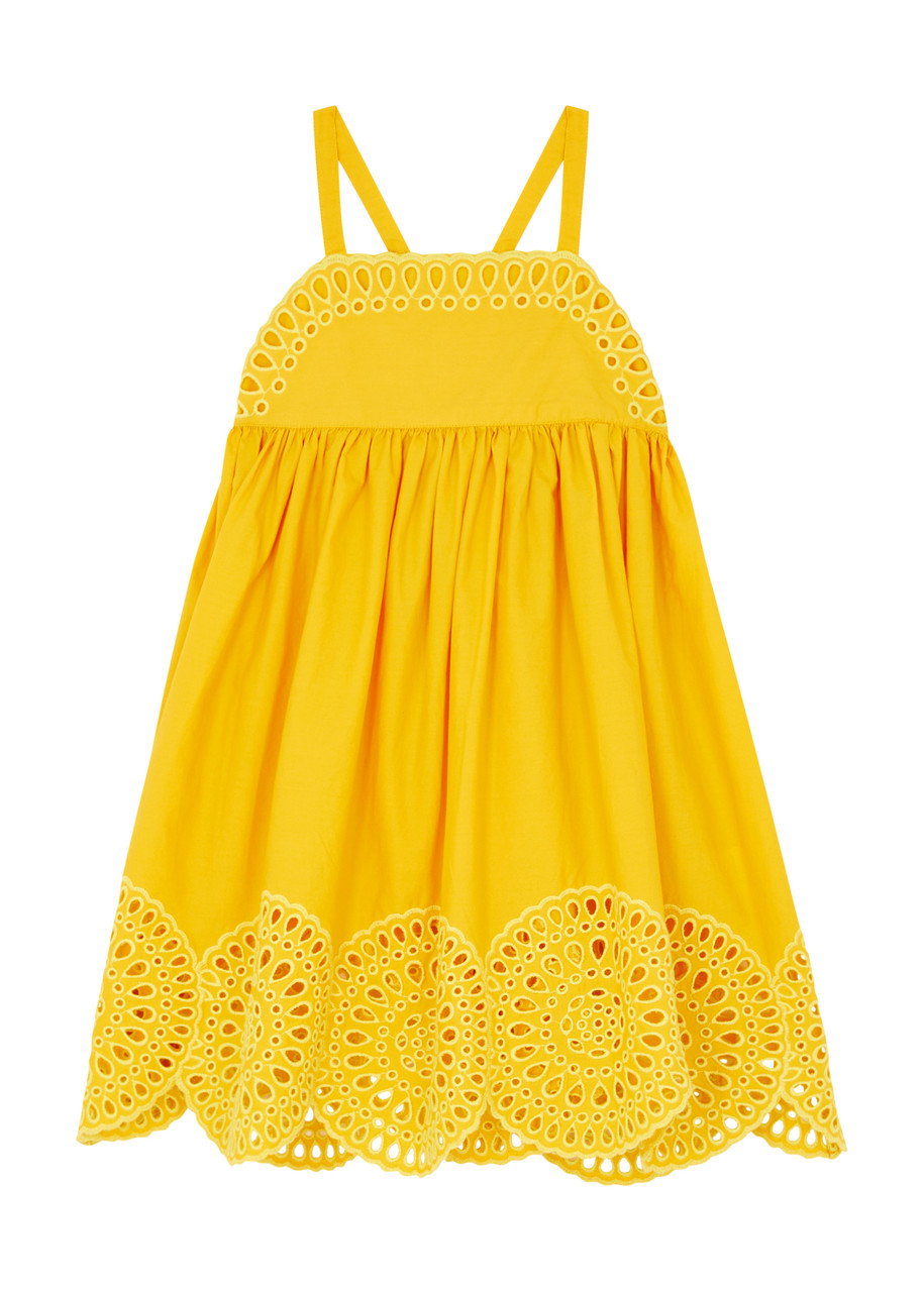 Shop Stella Mccartney Kids Broderie Anglaise Cotton Dress In Yellow