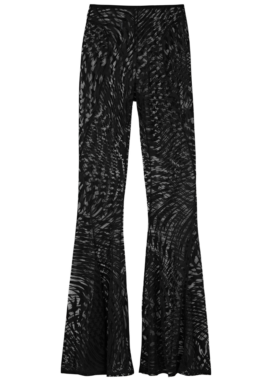 Shop Mugler Star Flared Tulle Trousers In Black