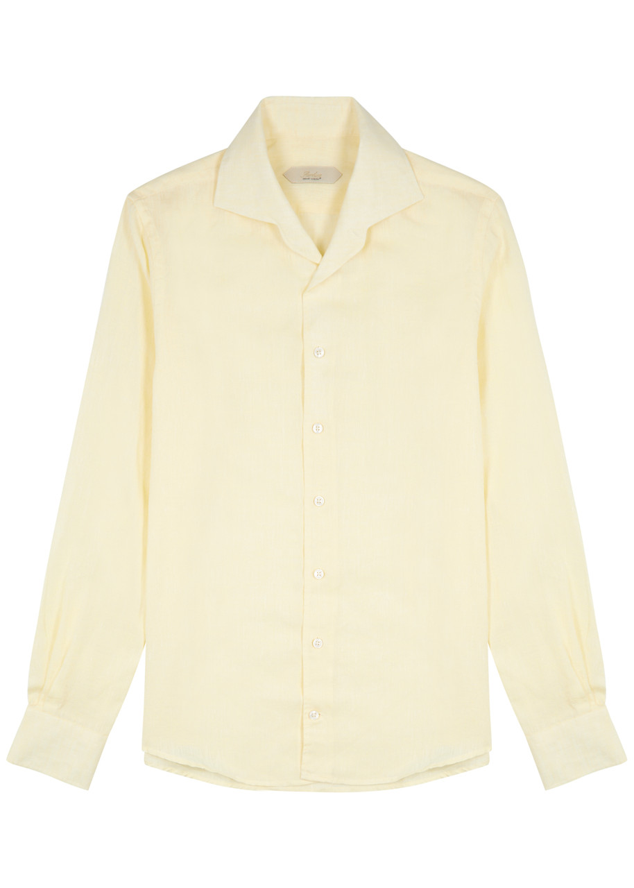 Shop Aurélien Seaside Linen Shirt In Yellow