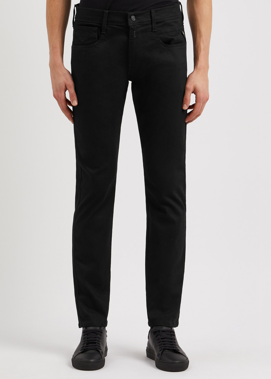 Replay Anbas Hyperflex Re-used Slim-leg Jeans In Black