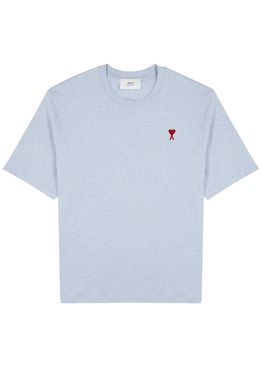 Shop Ami Alexandre Mattiussi Ami Paris Logo-embroidered Cotton T-shirt In Light Blue