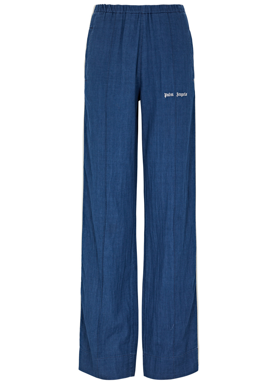 Shop Palm Angels Striped Chambray Track Pants In Indigo