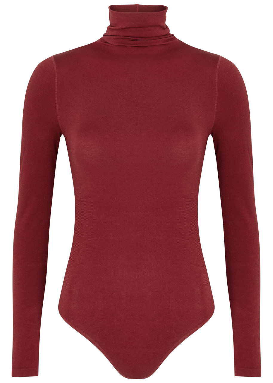 Shop Wolford Colorado Cotton-blend Bodysuit In Dark Red