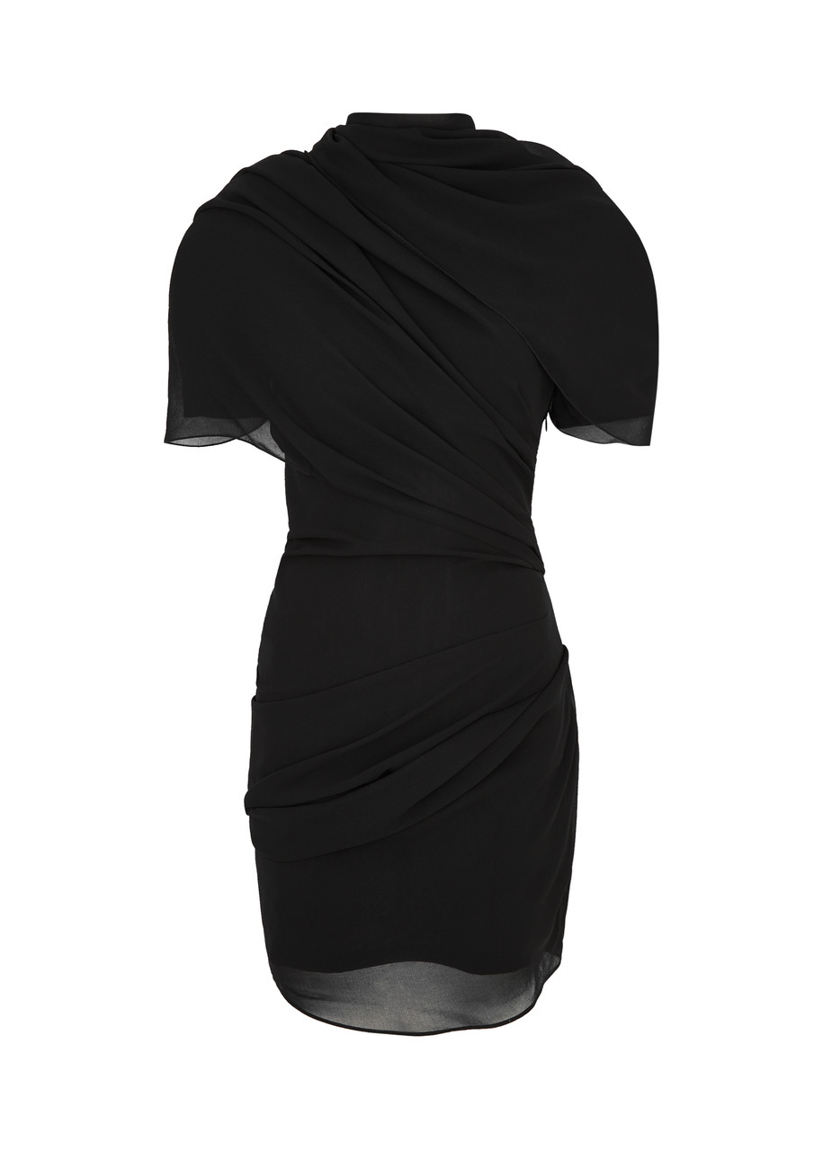 Jacquemus La Robe Castagna Draped Chiffon Mini Dress In Black
