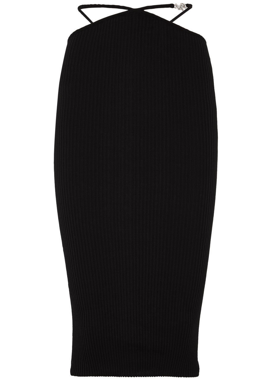 Shop Amiri Logo Cut-out Cotton-blend Midi Skirt In Black