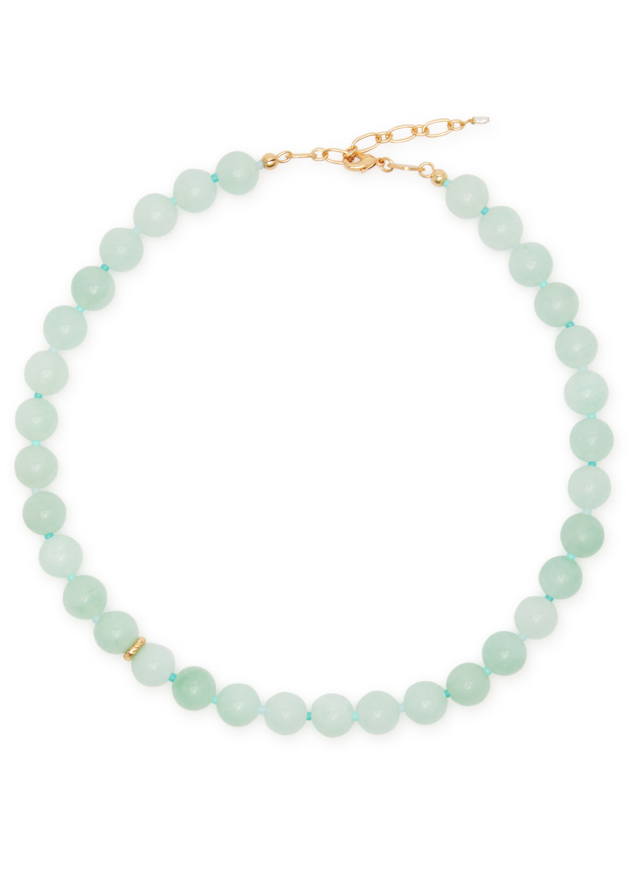 Shop Anni Lu Seafoam 18kt Gold-plated Beaded Necklace In Turquoise