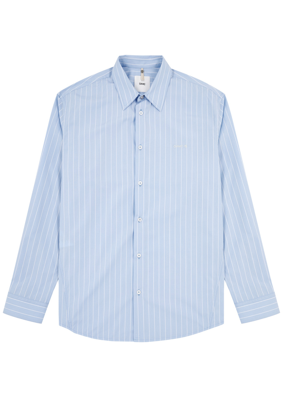 Shop Oamc Mark Striped Cotton Shirt In Blue