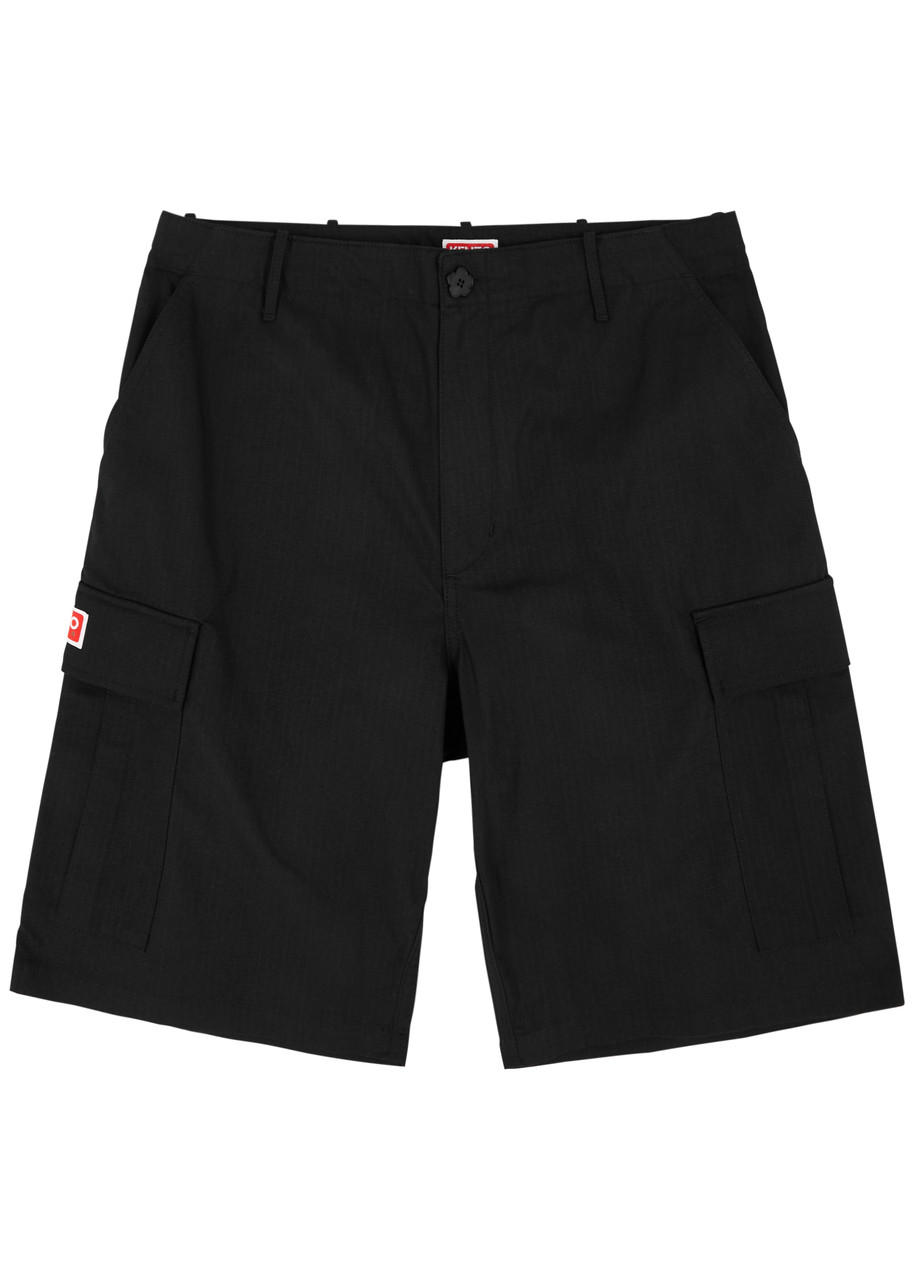 Shop Kenzo Cotton Cargo Shorts In Black