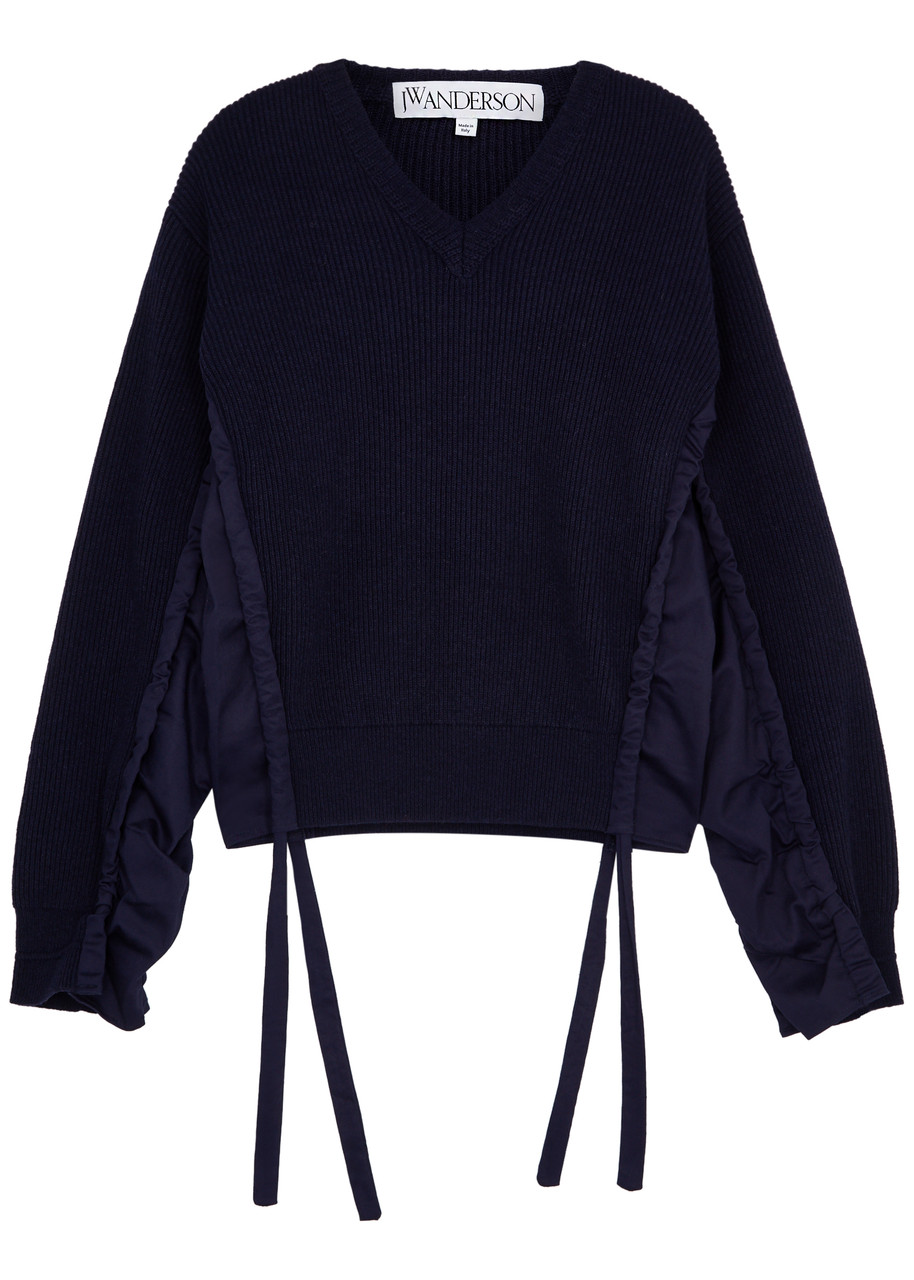 Shop Jw Anderson Ribbed Wool-blend Jumper In Dark Blue