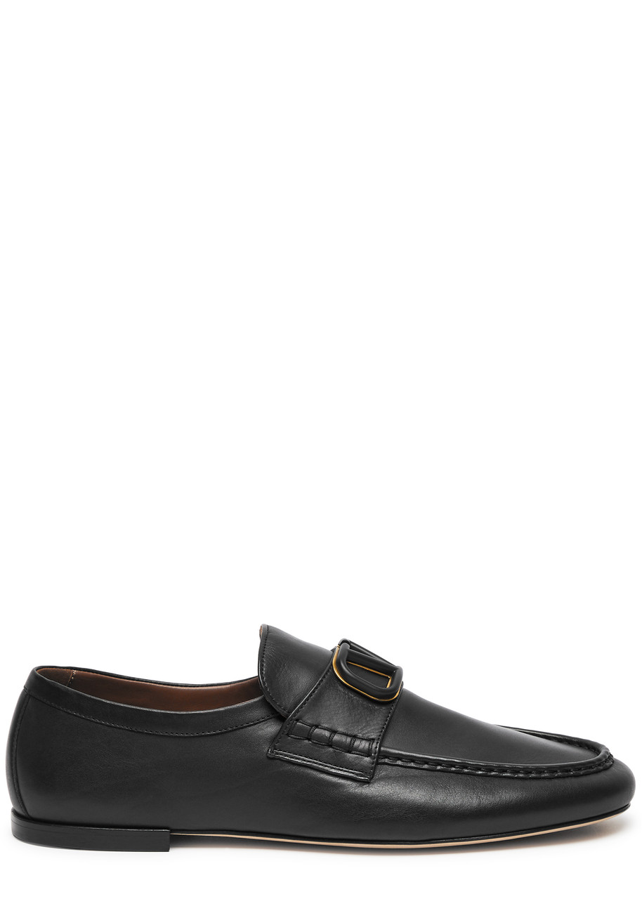 Shop Valentino Vlogo Leather Loafers In Black