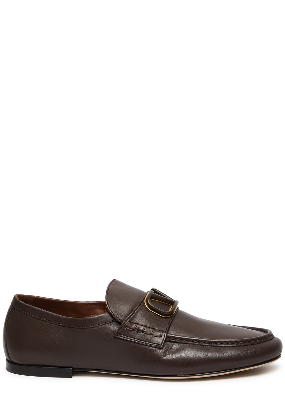 Shop Valentino Vlogo Leather Loafers In Brown