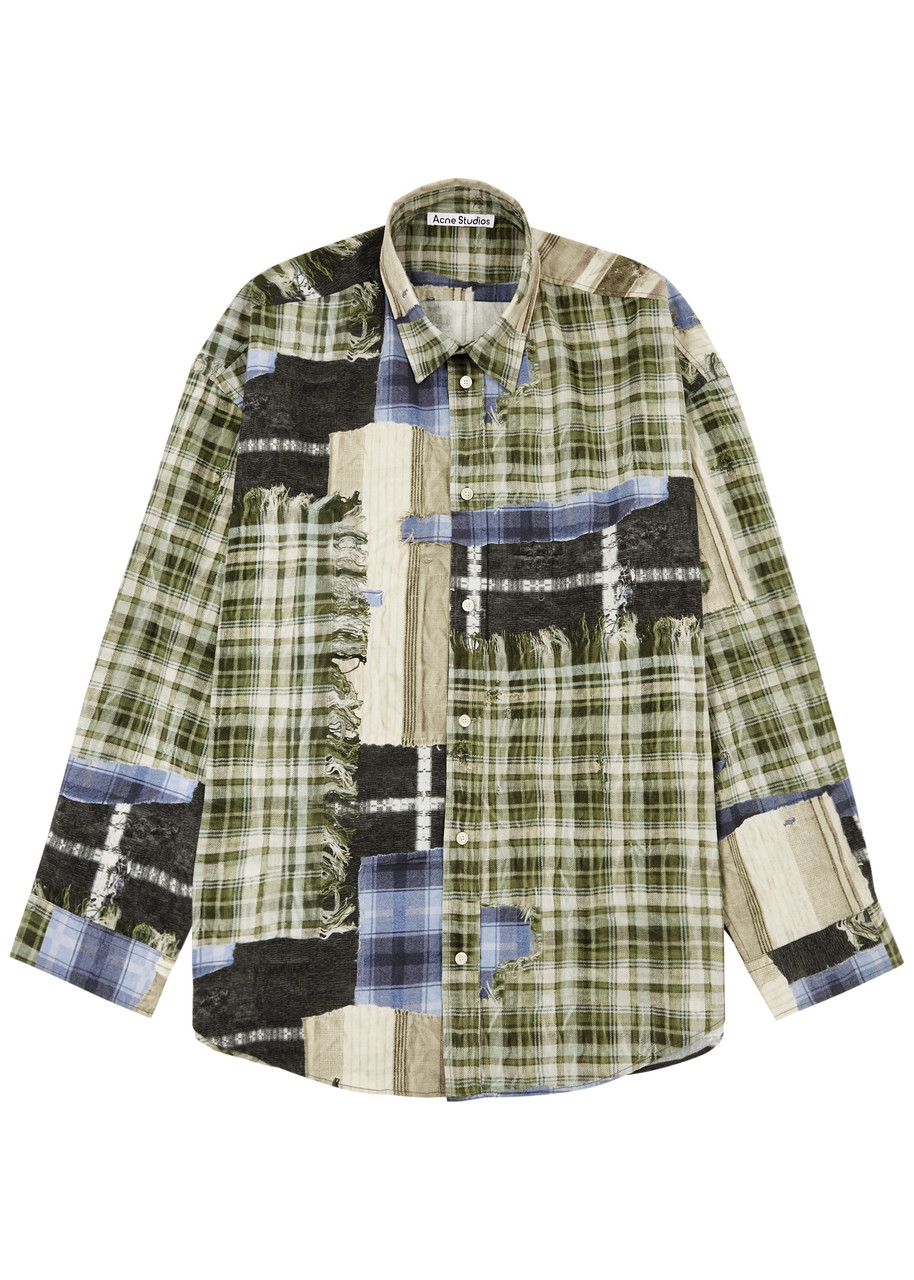 Acne Studios Patchwork Printed Cotton Shirt In Green