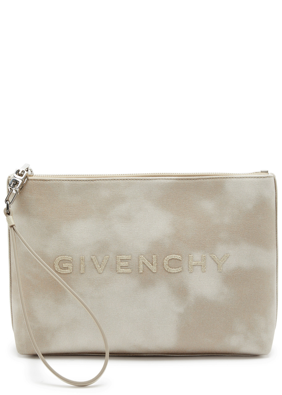 Shop Givenchy Logo-embroidered Canvas Cosmetics Pouch In Taupe