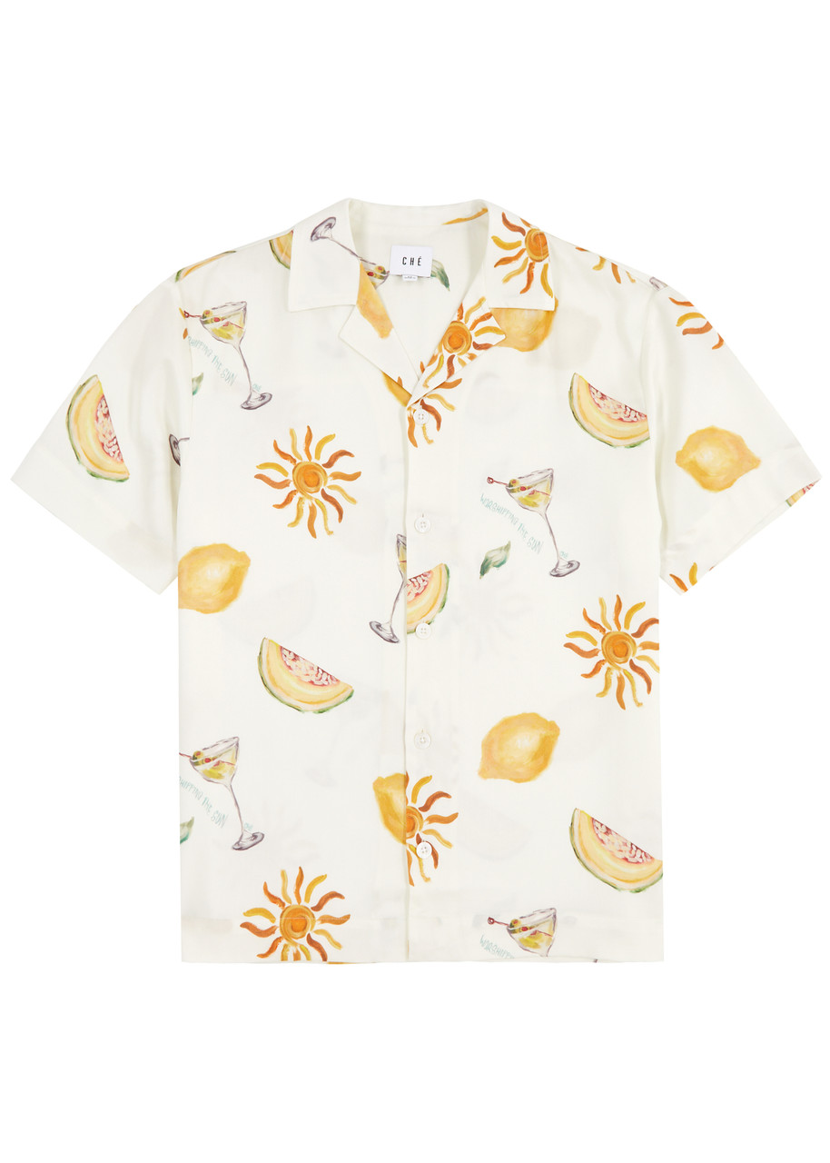 Shop Che Tropical Refresh Printed Twill Shirt In Cream
