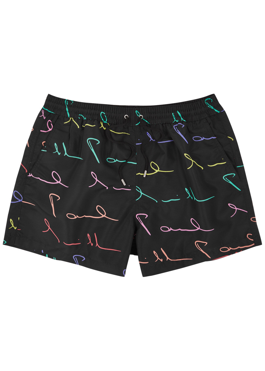 Shop Paul Smith Script Logo-print Shell Swim Shorts In Black