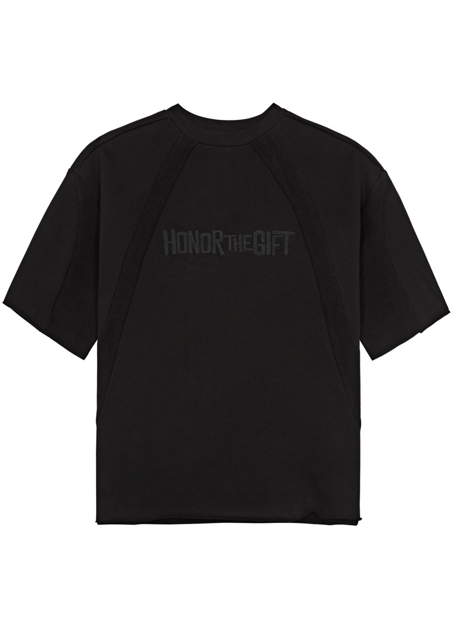 Shop Honor The Gift Logo Panelled Cotton T-shirt In Black