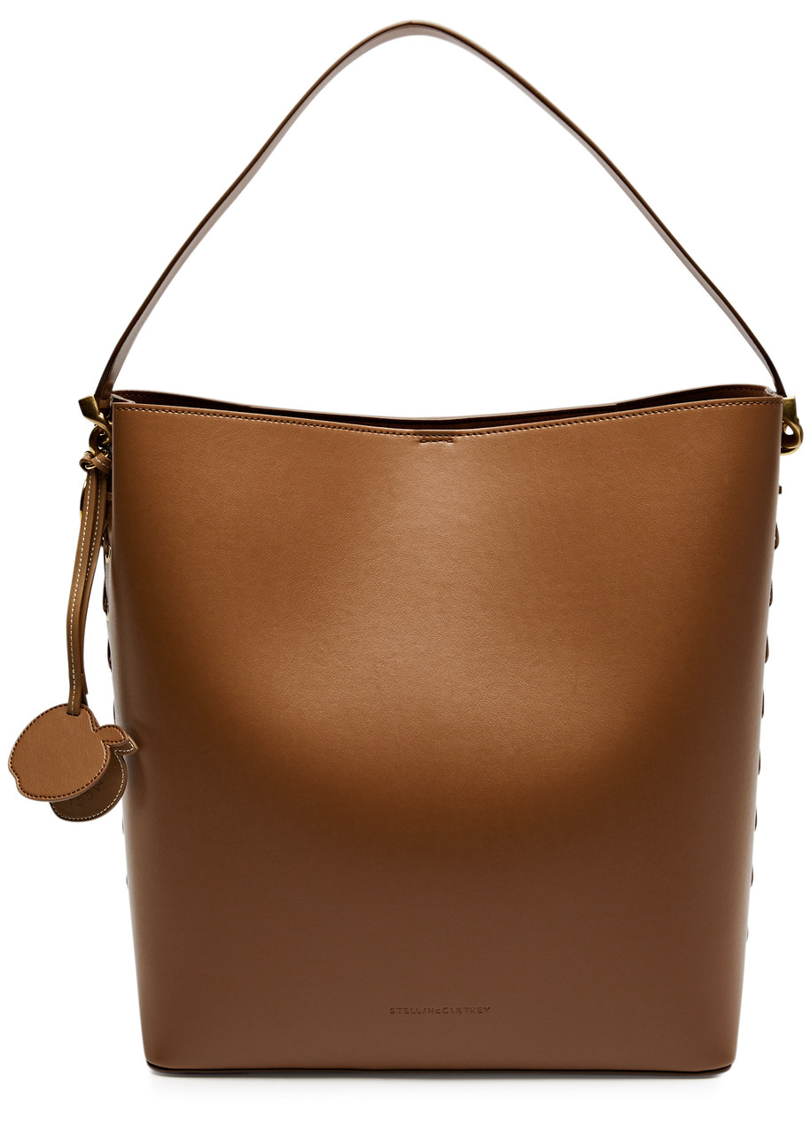 Shop Stella Mccartney Lace-up Faux Leather Tote In Tan