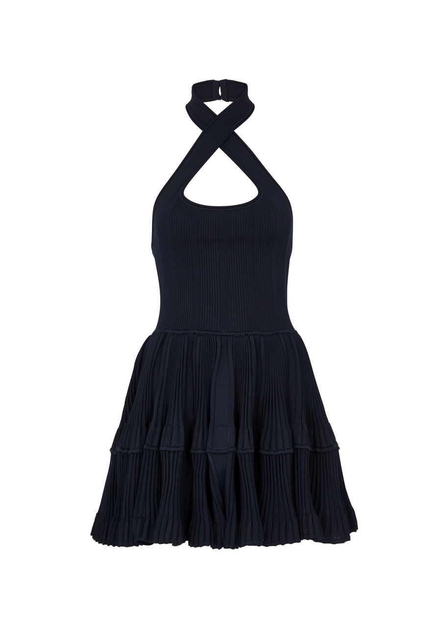 Alaïa Crinoline Ribbed Stretch-knit Mini Dress - Dark Blue - 36 (UK8 / S)