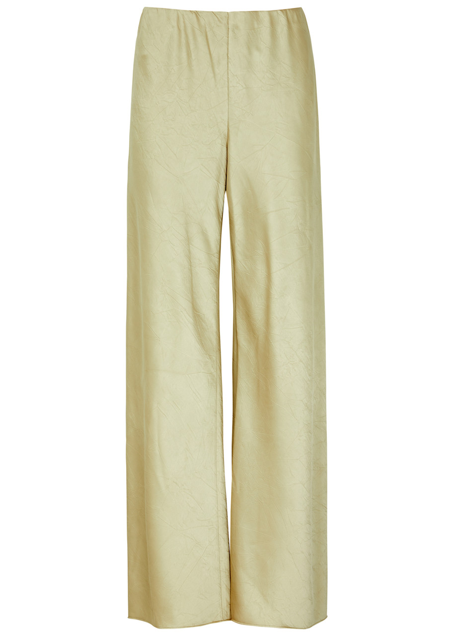 Shop Vince Wide-leg Satin Trousers In Cream